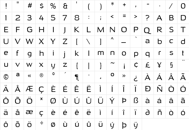 Ohitashi Regular  glyph index