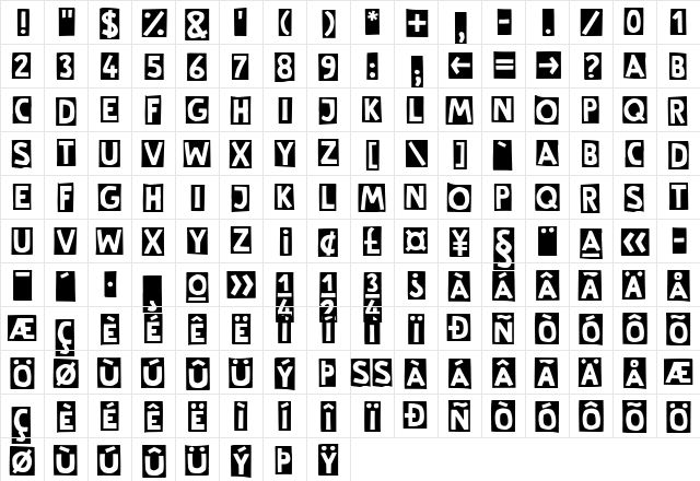 LinotypeCutter Regular  glyph index