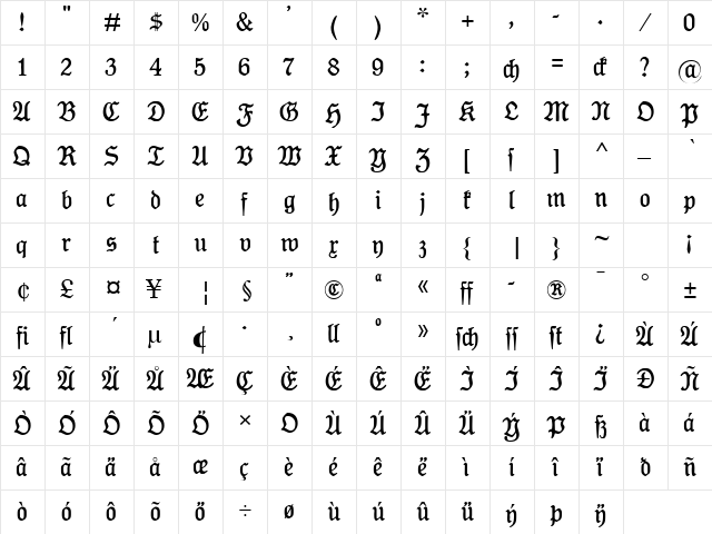 Koenig-Type Mager Regular  glyph index