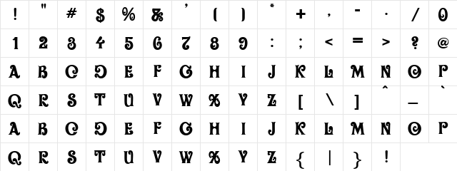 Princess Regular  glyph index