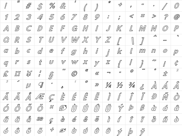 Hussar Simple ConGhoObl3  glyph index