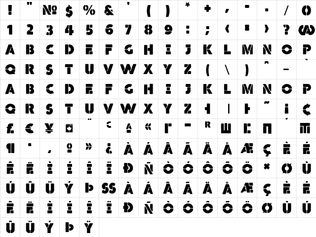 Quanta West Regular  glyph index