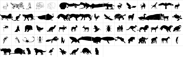 AnimaliSilhouetti Regular  glyph index