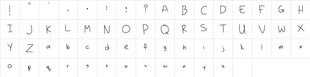 Handwriting Regular  glyph index