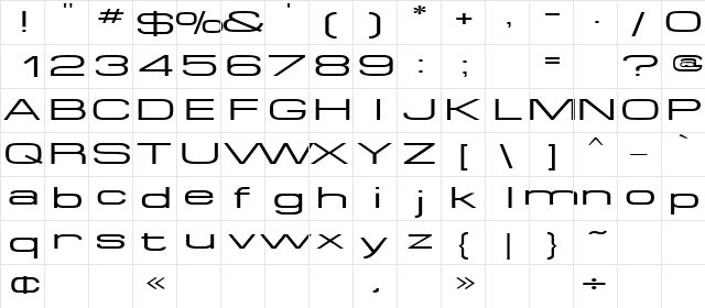SpaceOutExtended Regular  glyph index