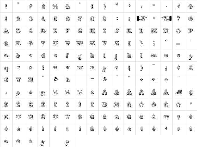 Main Strike Regular  glyph index