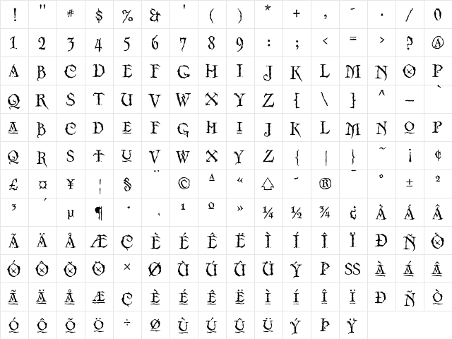 Merlin Regular  glyph index