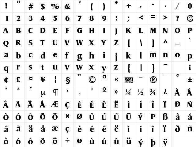 GriffonExtrabold Regular  glyph index