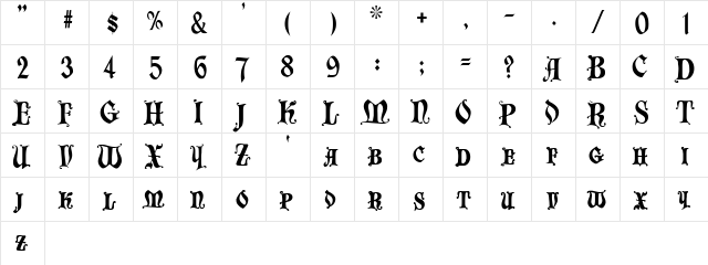 Chaillot Regular  glyph index