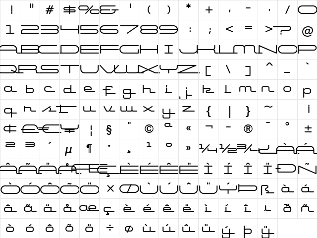 Starliner BTN Bold  glyph index