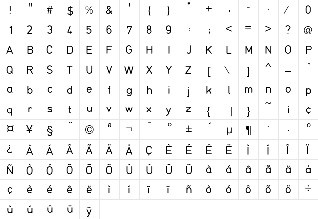 Din16 Normal  glyph index