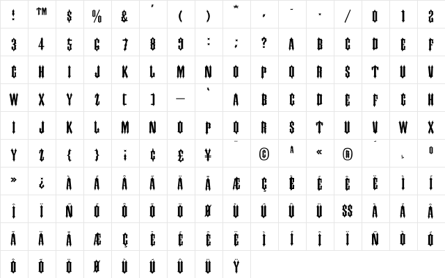 IRONWOOD-Medium Wd Regular  glyph index