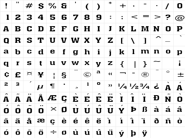 Ache Extended Normal  glyph index