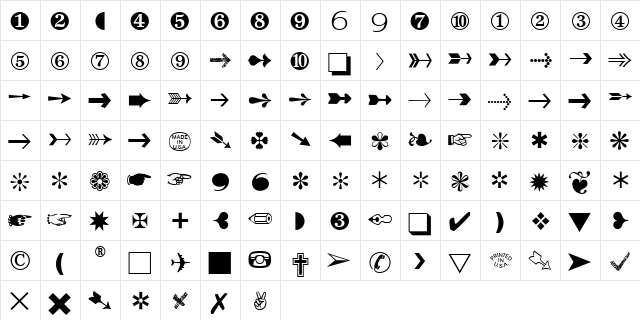 Zapf Dingbats Two Hundred BQ Regular  glyph index