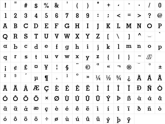 Jaak SSi Bold  glyph index