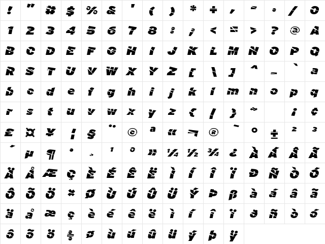 A Cuchillada Regular  glyph index