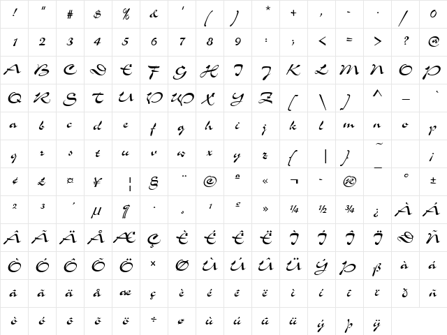 SloganD Regular  glyph index