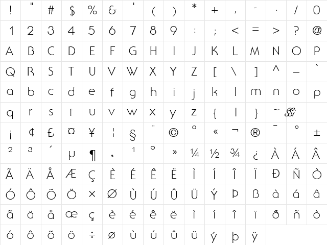 Ubiq Gothic Light SSi Light  glyph index