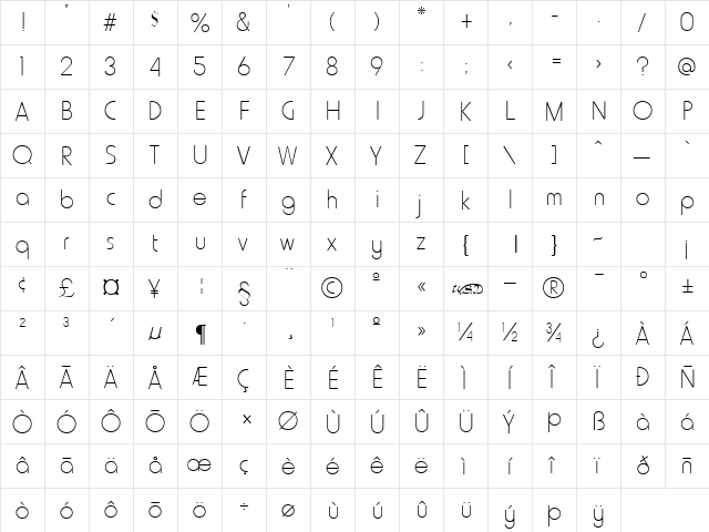 HammerThin normal  glyph index