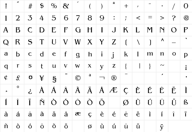 Pegasus Regular  glyph index