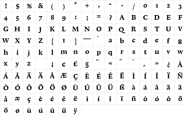 Lexicon No1 Roman D Txt  glyph index