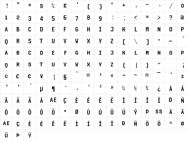 Audimat Mono SmallCaps  glyph index