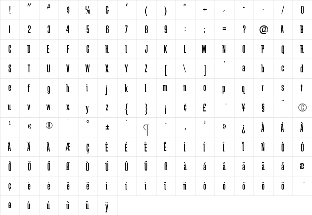 SchindlerMedium Roman  glyph index