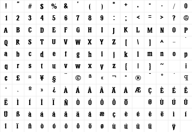 Helium Bold  glyph index