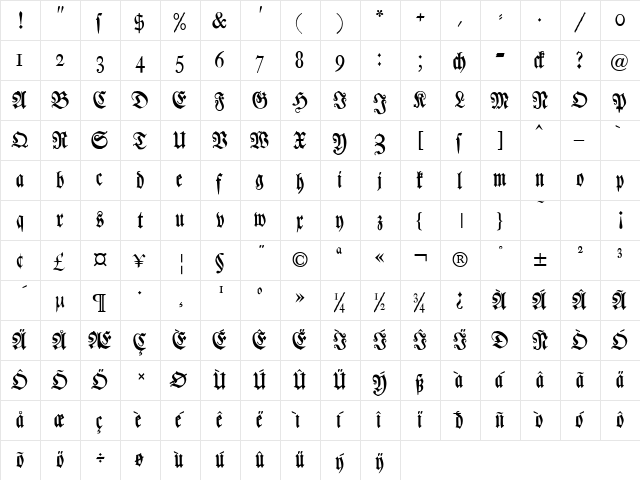 Chursaechsische Fraktur Regular  glyph index