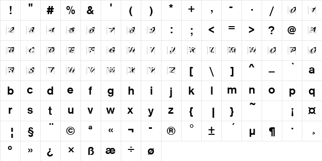 NimbusSanIniDBol Regular  glyph index