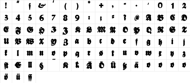 Bayreuther-BlaXXL Regular  glyph index