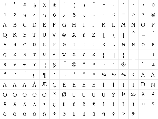 Bravo-Caps-Light Regular  glyph index