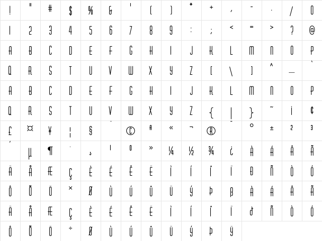 HuxleyVertICG Bold  glyph index