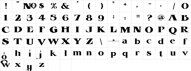 LHF Esoteric New Regular  glyph index
