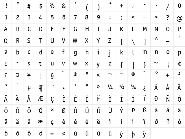 ITCOfficinaSans-Book Book  glyph index