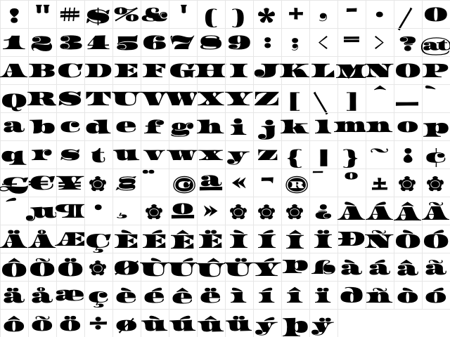 Federal Regular  glyph index