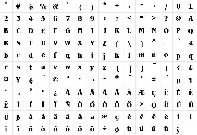 BenguiatCdITC Bold  glyph index