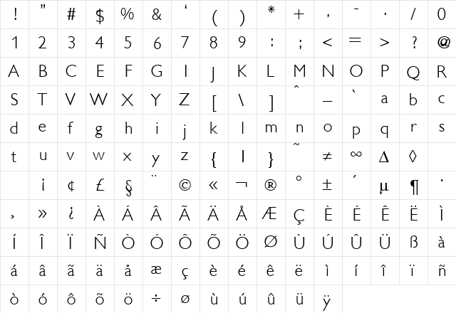 GibsonLight Regular  glyph index