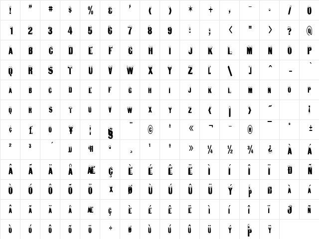 DeepFreezeCondensed Regular  glyph index