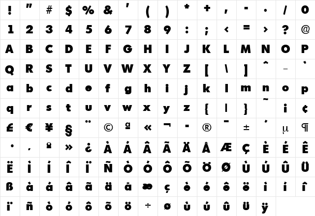 IvanBecker-Heavy Regular  glyph index