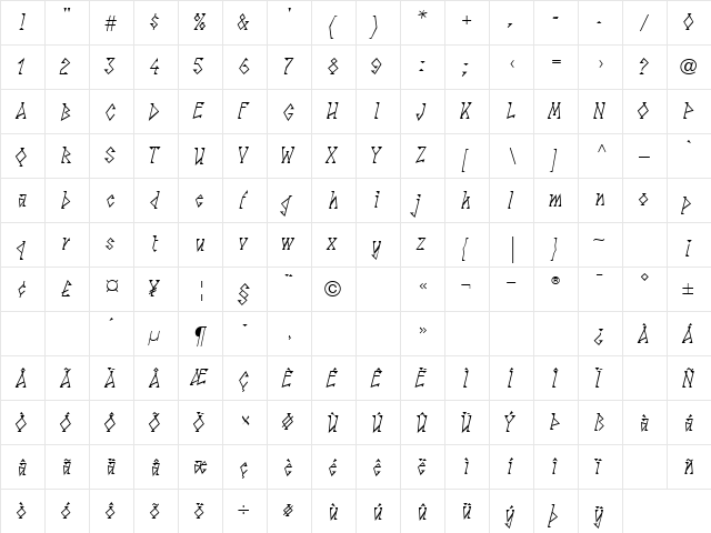 LTSunburstWest Regular  glyph index