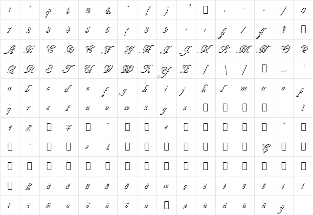 Cancellaresca Script Shadow Regular  glyph index