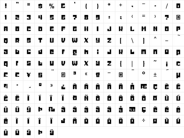 Headcold Regular  glyph index