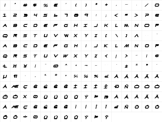 Promethean College Italic Italic  glyph index