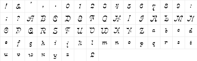 Derniere Regular  glyph index