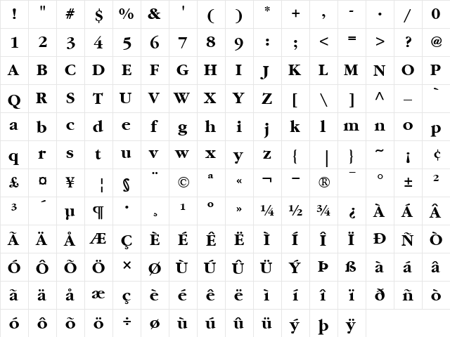 ITCGaramond Bold  glyph index