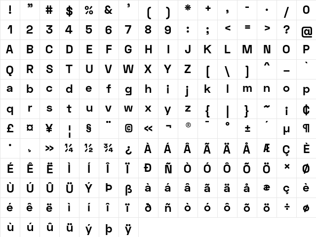 Space Text Bold  glyph index