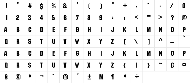 MachineC Regular  glyph index