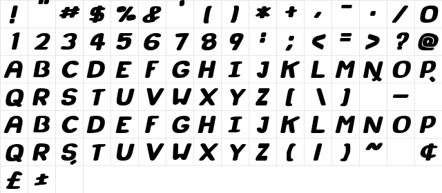 Super Marker Italic  glyph index
