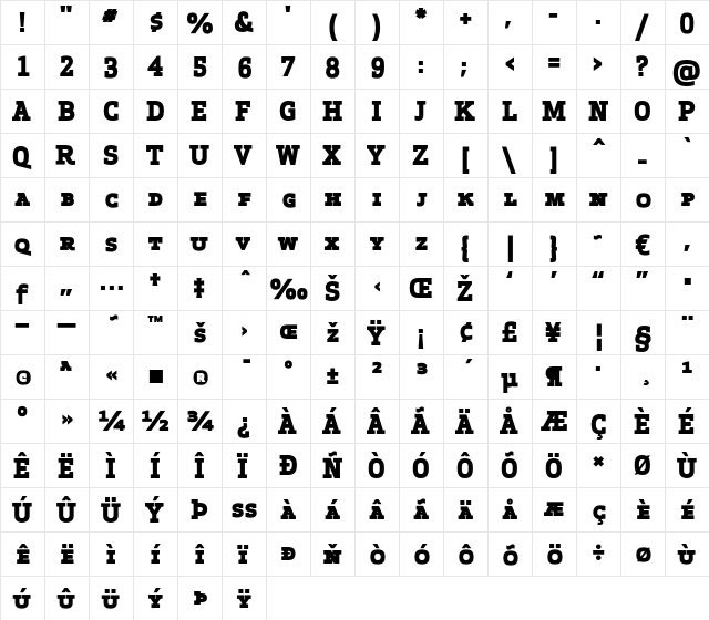 Apex Serif Extra Bold Caps Regular  glyph index